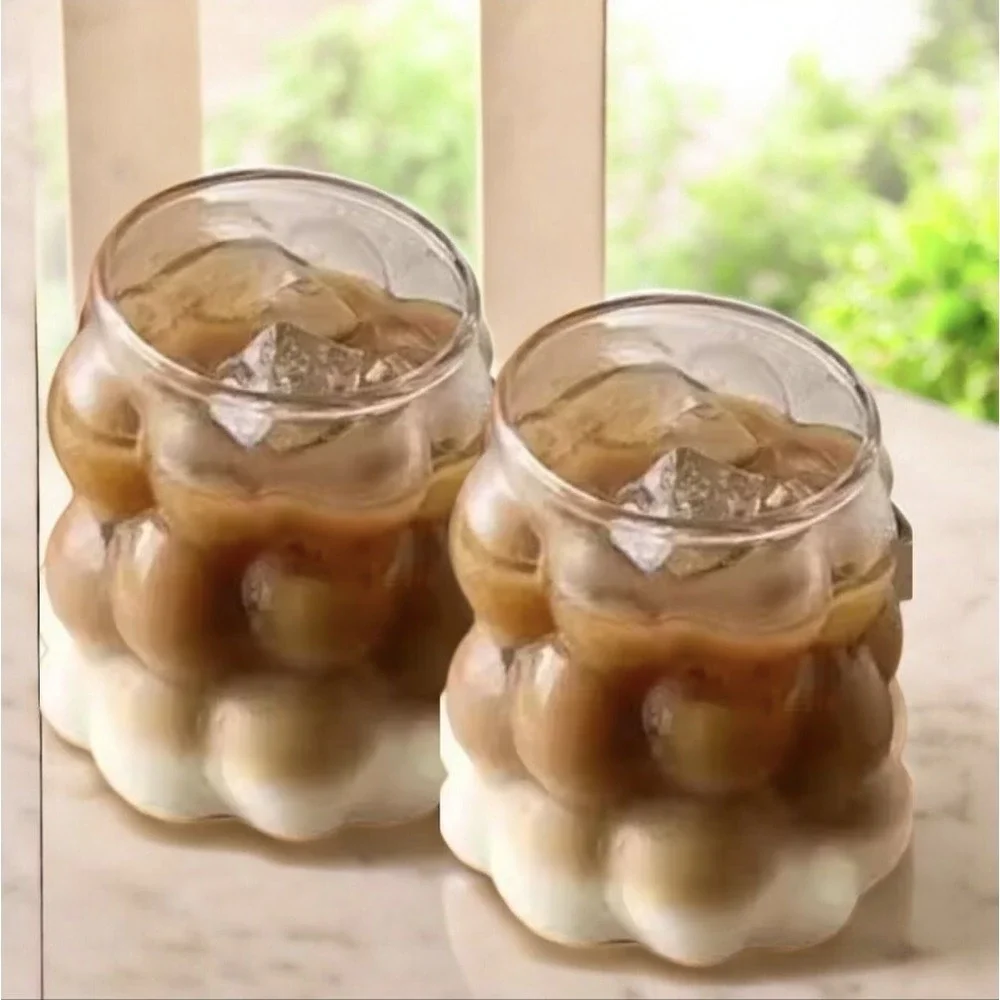 2 Transparent Bubble Cold Glass Juice‎ Milk Drinkware Cocktail Drinking Glasses